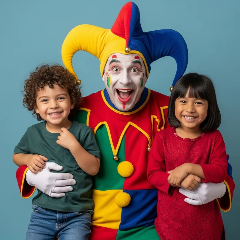 Cheerful Joker with Two Smiling Children | Website Name