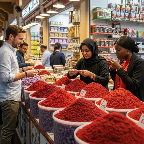 Global Village Dubai Market: Rich Saffron Stalls & Interactions