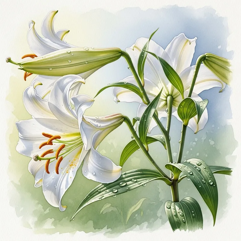 Beautiful Watercolor White Lily Flowers