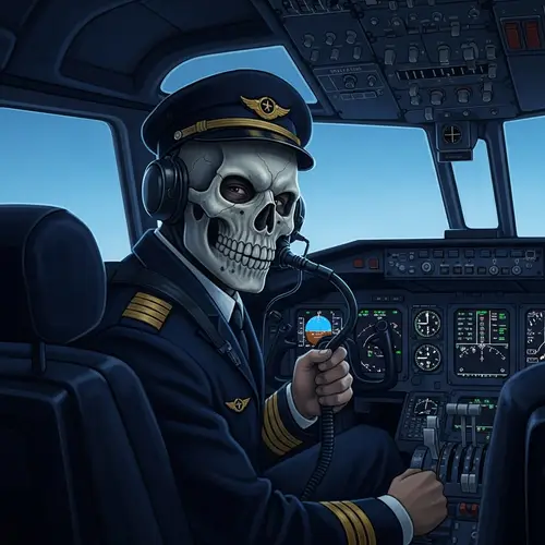 Russian Male Pilot in Traditional Uniform with Skull Mask