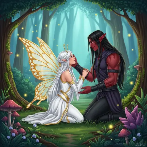 Enchanting Fairy and Blood Elf in Magical Forest