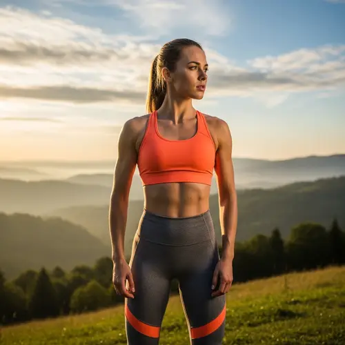 Fit Young Woman in Orange Grey Outfit | Outdoor Focus