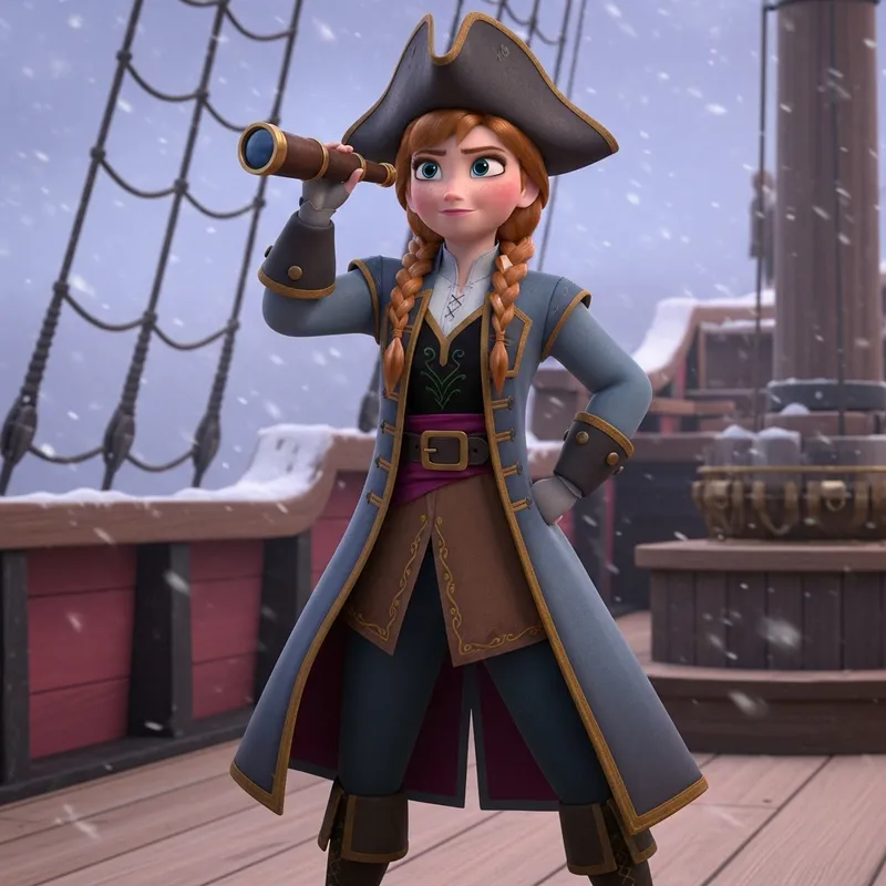Frozen Pirate Character with Red Braided Hair