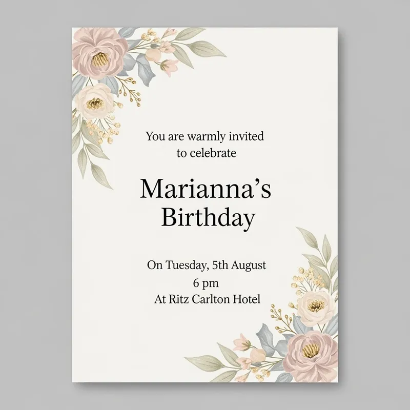 Elegant Birthday Invitation for Marianna's Celebration Elegant Birthday Invitation for Marianna's Celebration