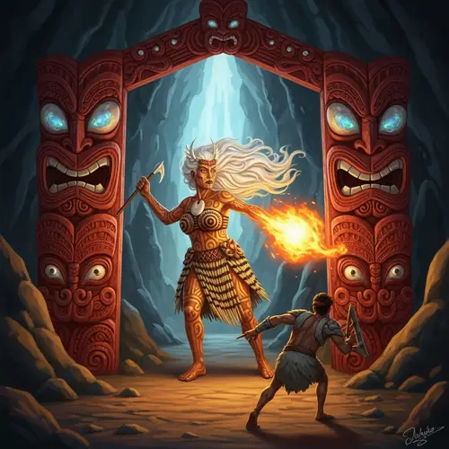 Mahuika: Divine Maori Goddess in Fiery Action