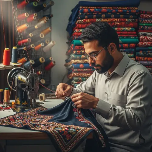 Master Tailor Crafting Exquisite Embroidered Fabric