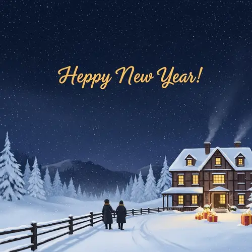 Enchanting Snowy Winter Night Starry Sky New Year Digital Painting