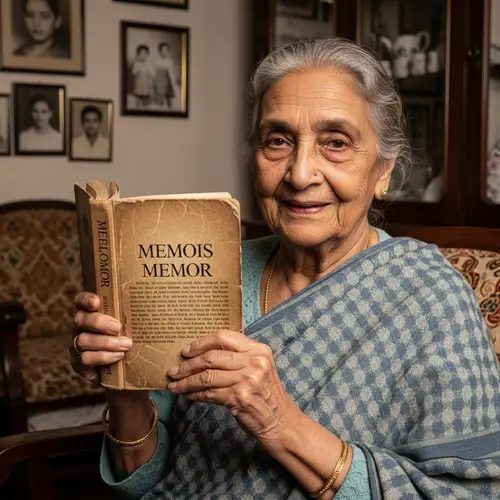 Elderly South Asian Woman Holding her Memoir