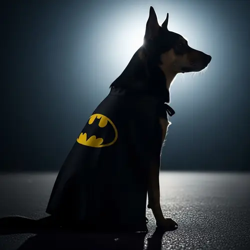 Superhero Dog with Batman-like Cape: Symbol of Vigilante Bravery