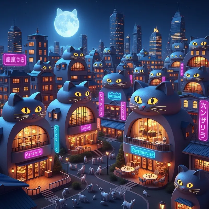Unique Cat City at Night | Neon Signs, Cat Cafes & Moonlight Unique Cat City at Night | Neon Signs, Cat Cafes & Moonlight