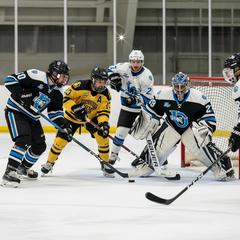 Exciting College Hockey Game Shot in Sports and Action Style
