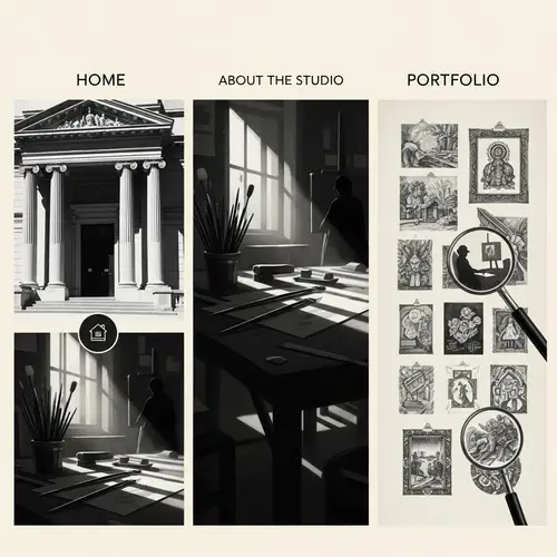 Vintage Digital Painting: Website Pages Home, Studio, Portfolio