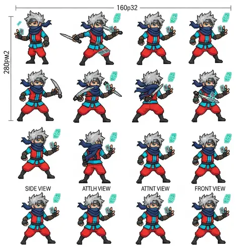 Pixel Art Sprite Sheet for Young Human JRPG Character