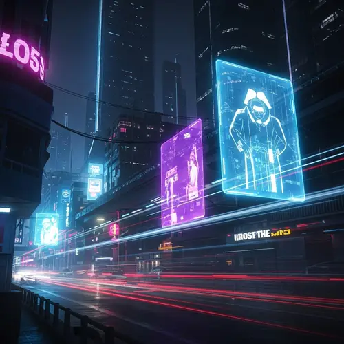 Futuristic Cityscape Night | Neon Lights & Holographic Displays