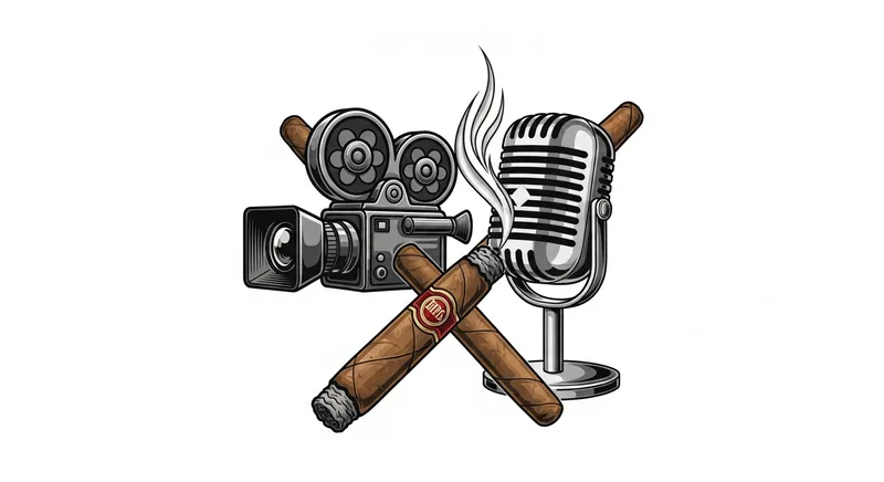 Realistic Cinema Camera, Cigar & Podcast Microphone Logo Design