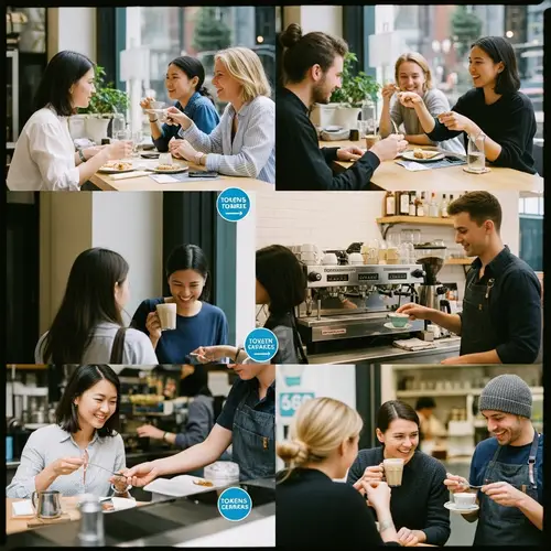 Vibrant Café Scene with Customers and Baristas Interaction