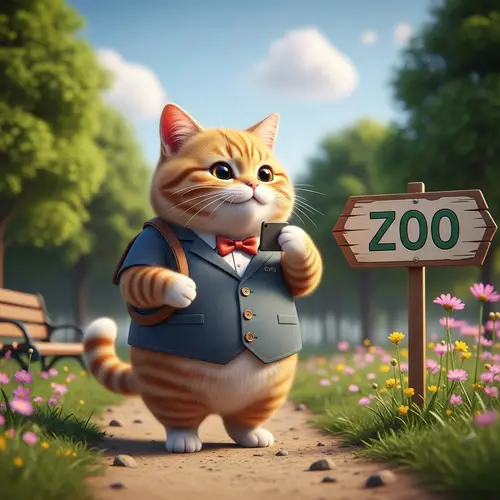 Cute Cartoon Ginger Cat at Zoo - Realism and Aesthetics