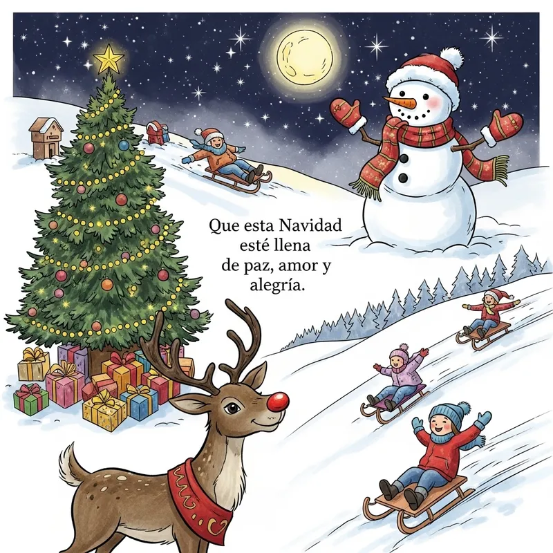 Festive Christmas Scene with Snowman, Reindeer & Joyful Ornaments