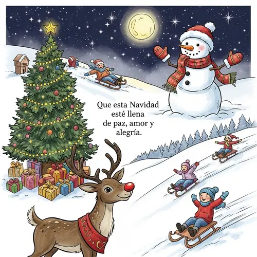 Festive Christmas Scene with Snowman, Reindeer & Peaceful Prayer