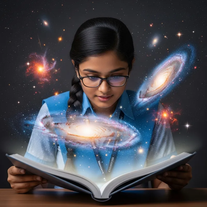 Awe-Inspiring South Asian Female Student Immersed in the Wonders of the Universe