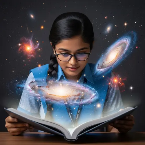 South Asian Female Student Engrossed in Astronomy - Wonder of the Universe