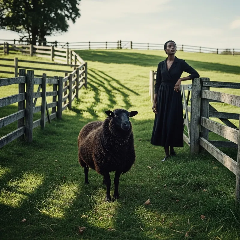 Vintage Black Dress and Sheep in Stylish Country Setting