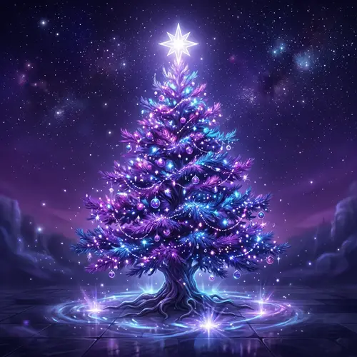 Enchanted Christmas Tree Artwork in Serene Night Setting