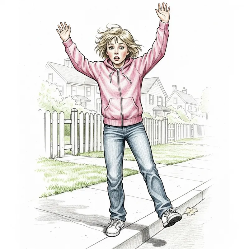 Kid Teetering on Sidewalk | Emotional Pencil Sketch