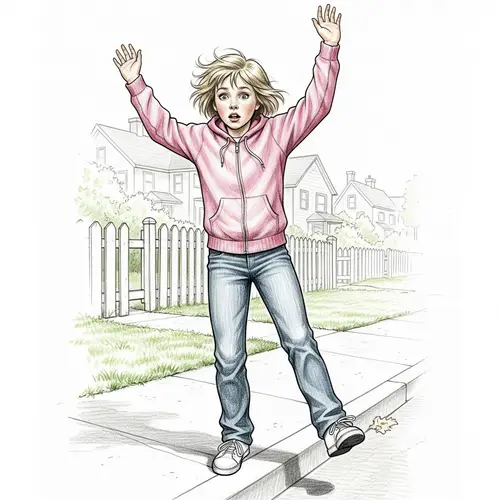 Young Girl Balancing on Sidewalk | Realist Pencil Sketch