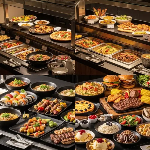 Delicious Open Buffet with Asian, Mediterranean, Italian, and American Cuisine