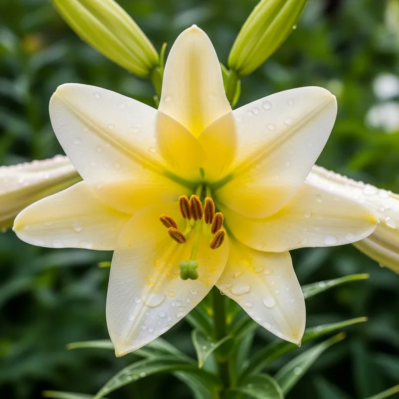 Serenity of Nature: Radiant Zambak Bloom in Morning Dew