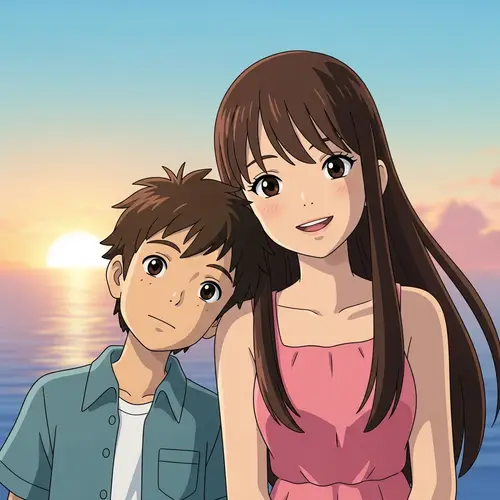 Animated Film Cover: Boy and Girl at Sunset