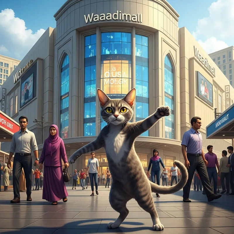 Street Cat Dancing in Waadimall - Charming Urban Scene