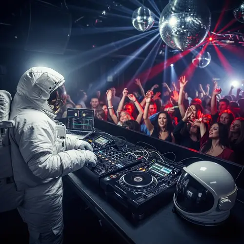Astronaut DJ in Nightclub - Electro Beats and Disco Fun