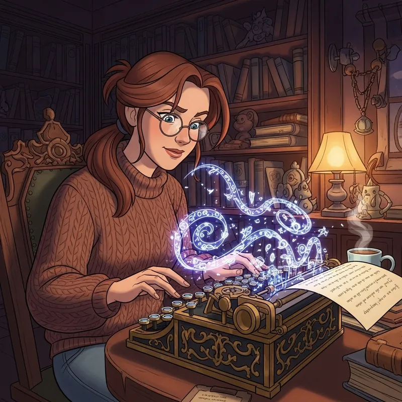 J.K. Rowling Cartoon Style Writing Magic Story
