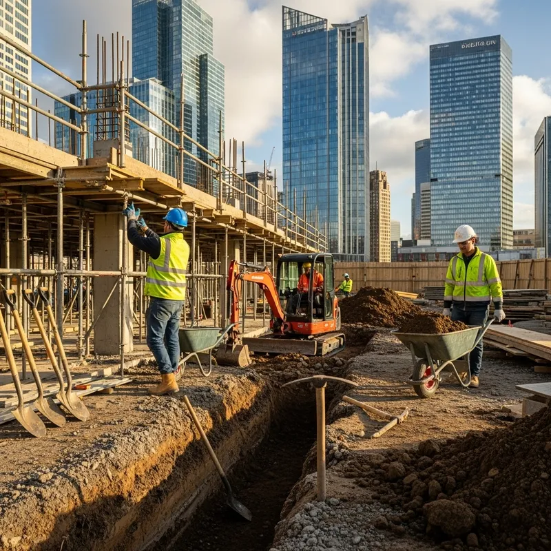 Urban Construction Site with Cityscape Background