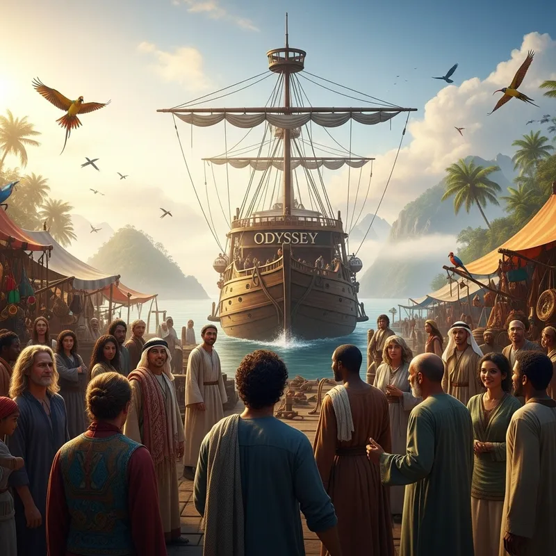 People Await Odyssey Adventure - Joyful Ship Arrival People Await Odyssey Adventure - Joyful Ship Arrival