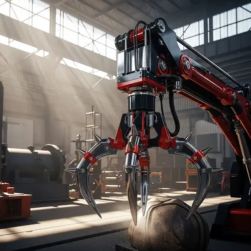 Powerful Metal Claw Machine in Red and Black | Industrial Site