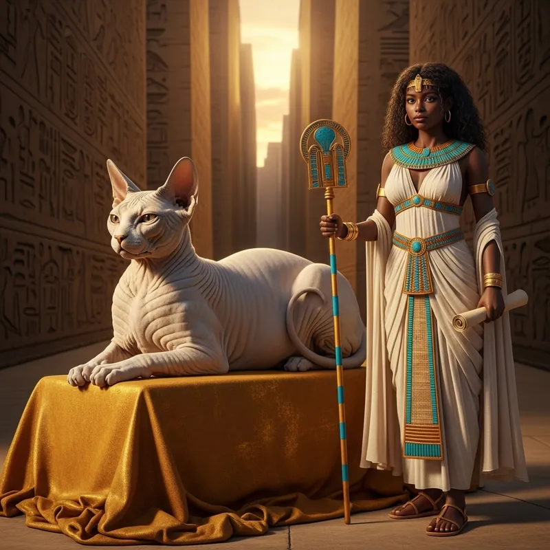 Majestic Sphinx Cat and Ancient Egyptian Girl