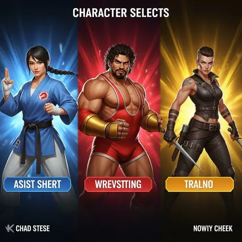 3 Unique Characters | Fighting Game Character Selection Screen