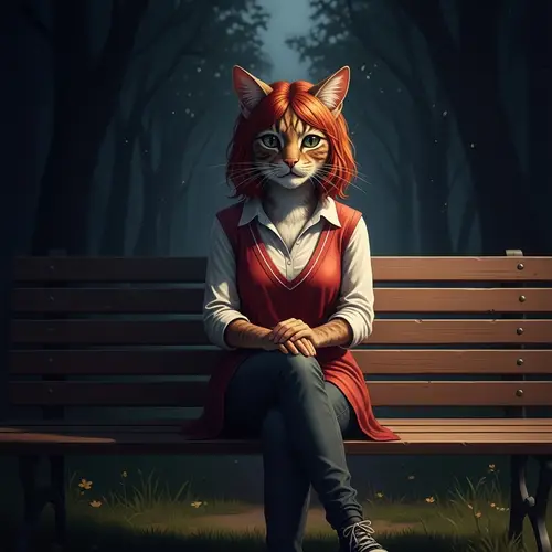 Surreal Hybrid Art: 20-Year-Old Redhead on Bench