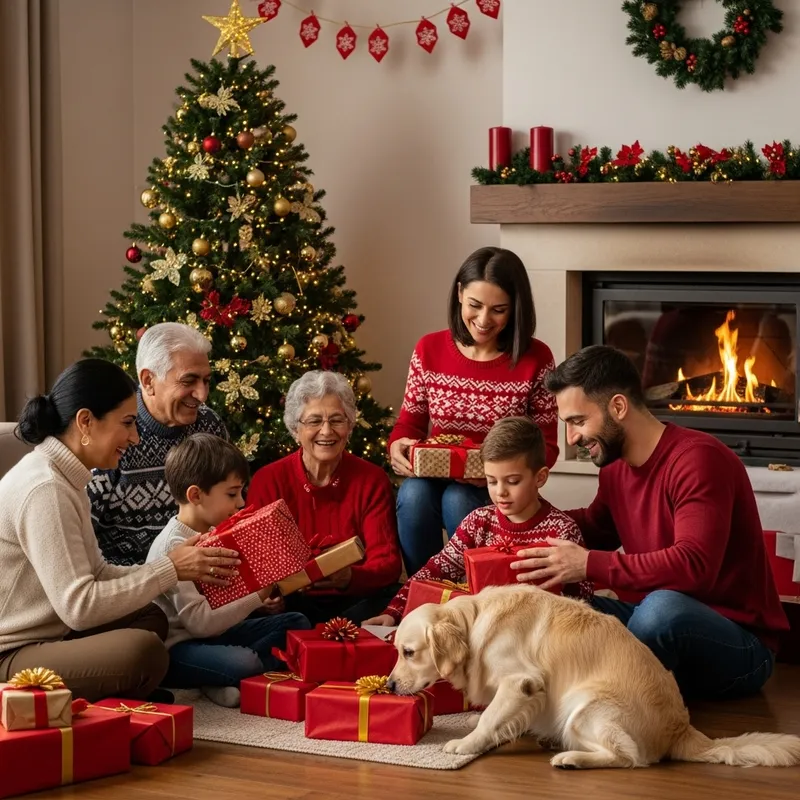 Xmas Gift Dog Family | Multicultural Christmas Celebration