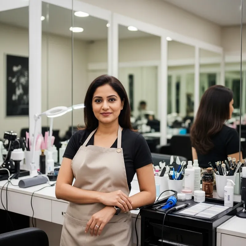 Confident South Asian Permanent Makeup Artist in Beauty Salon