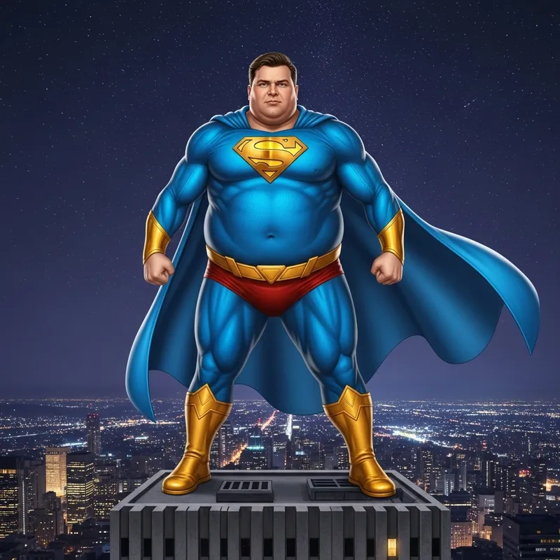 Big Male Superhero in Dynamic Blue and Gold Outfit