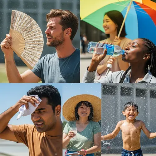 Heatwave Survival: Diverse Group in Hot Weather Action