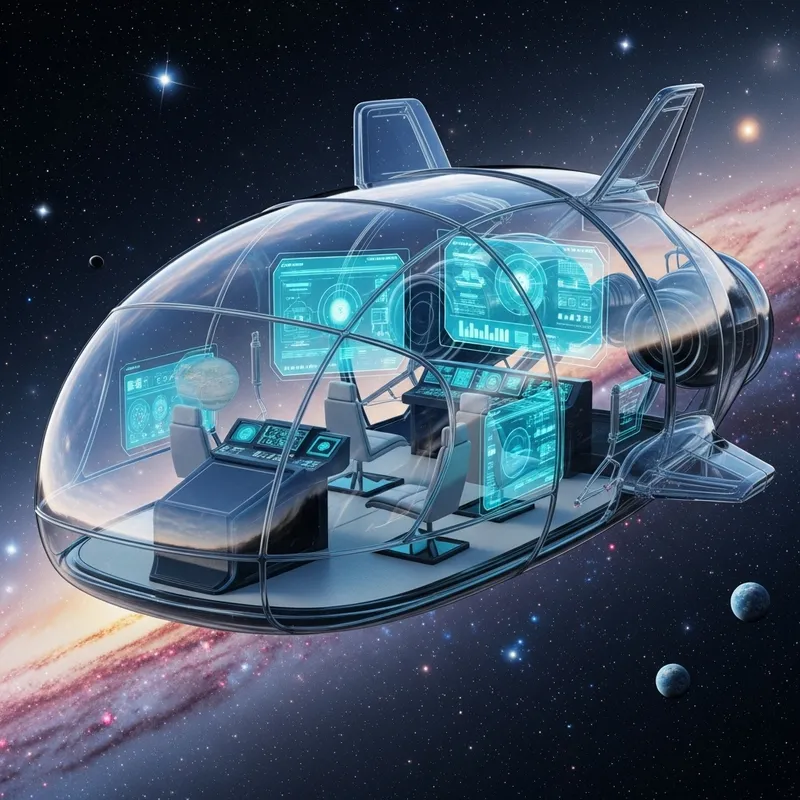 Glass Spaceship in Futuristic Outer Space