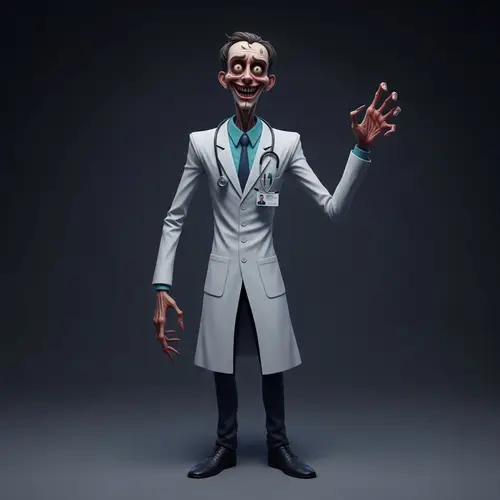 Nightmarish Doctor in Distorted Lab Coat - Surreal Imagery