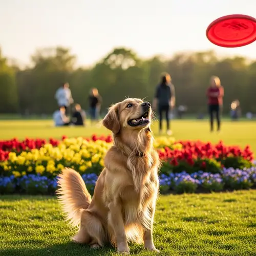 Excited Dog in Sunny Park Watching Frisbee