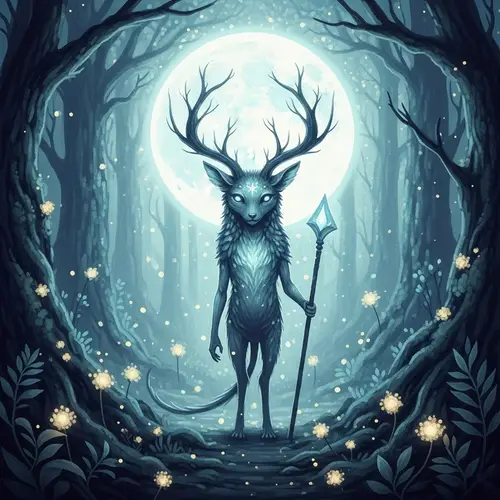 Mystical Creature in Moonlit Forest | Fantasy-Impressionist Art