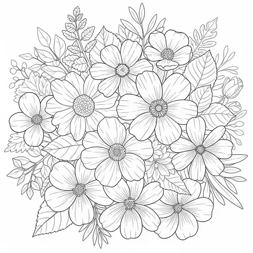 Intricate Flower Bouquet Coloring Page for Adults